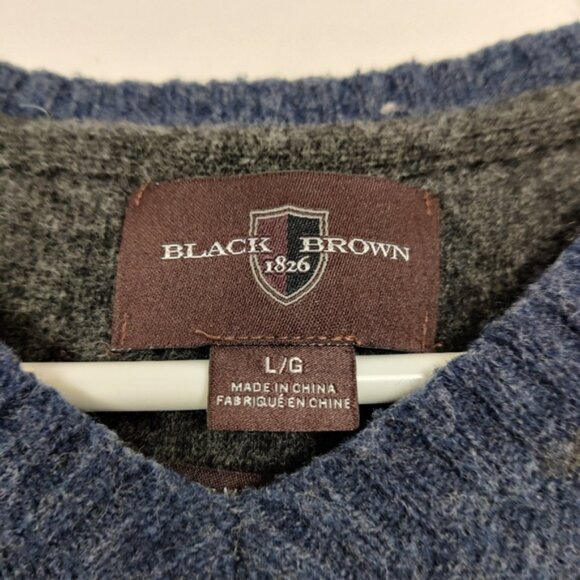 Black Brown 1826 Men's Striped V-neck Wool Sweater Blue Gray Lambswool Old Money - Picture 3 of 9
